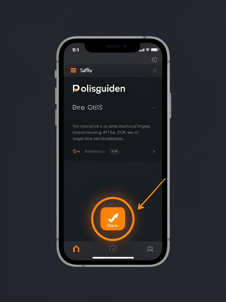 iPhone med Safari och Polisguiden – dela-knappen är markerad med orange ring